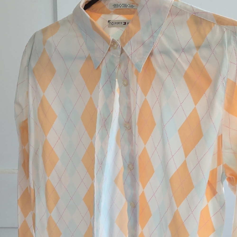 Tommy Hilfiger Women's Orange and White Argyle Shirt